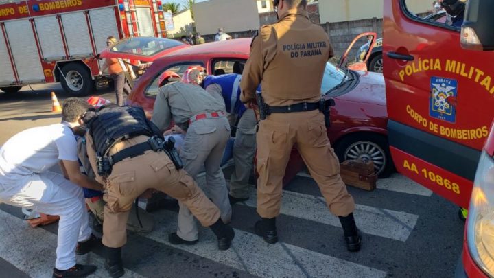 Acidente entre carro e caminhão em Campo Mourão deixa três pessoas feridas