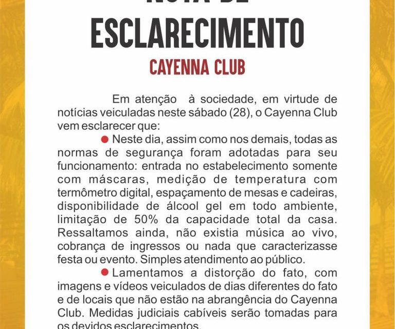 Cayenna Club de C. Mourão emite nota de esclarecimento em virtudes de notícias vinculada no sábado