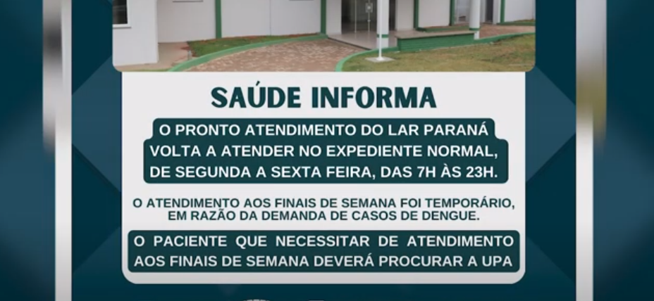 P.A DO LAR PARANÁ VOLTA A ATENDER EM HORÁRIO NORMAL