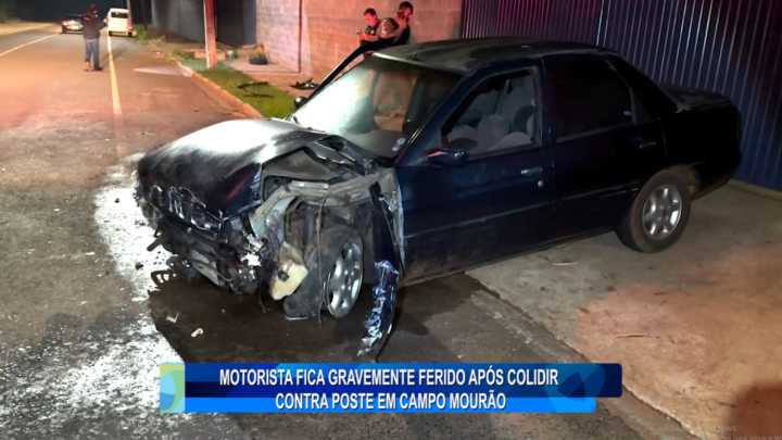 MOTORISTA FICA GRAVEMENTE FERIDO APÓS COLIDIR CONTRA POSTE EM CAMPO MOURÃO