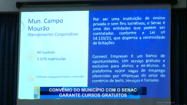 CONVÊNIO DO MUNICÍPIO COM O SENAC GARANTE CURSOS GRATUITOS