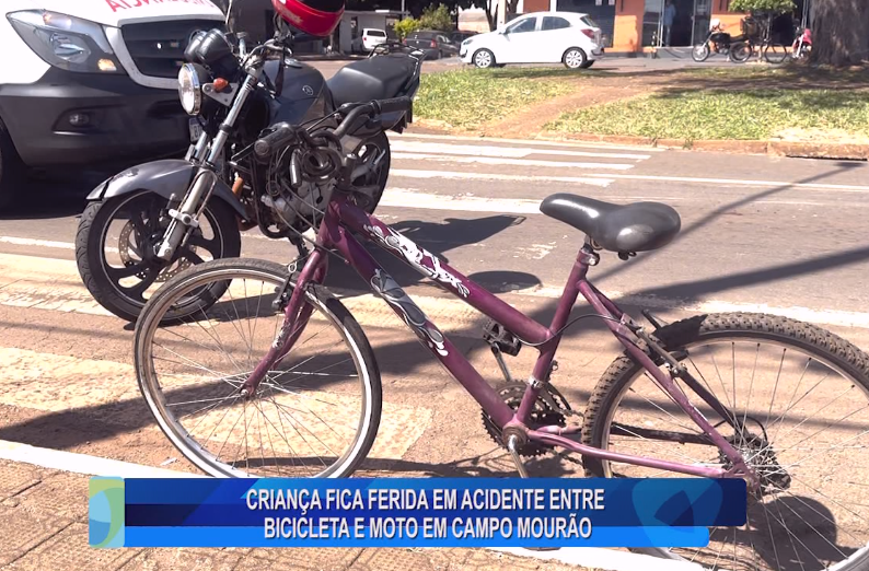 CRIANÇA FICA FERIDA EM ACIDENTE ENTRE BICICLETA E MOTO EM CAMPO MOURÃO