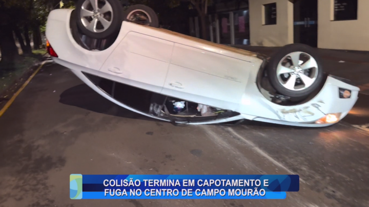 COLISÃO ENTRE DOIS VEÍCULOS TERMINA EM CAPOTAMENTO E FUGA NO CENTRO DE CAMPO MOURÃO