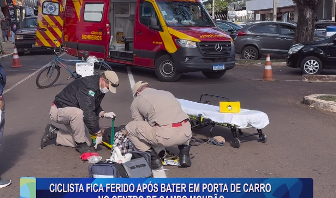 CICLISTA FICA FERIDO APÓS BATER EM PORTA DE CARRO NO CENTRO DE CAMPO MOURÃO