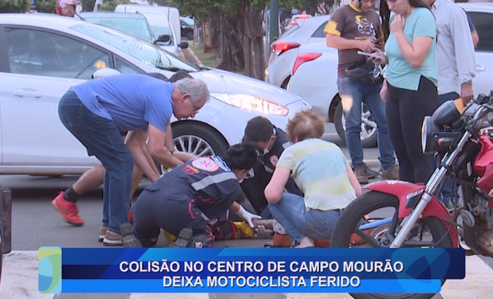 COLISÃO NO CENTRO DE CAMPO MOURÃO DEIXA MOTOCICLISTA FERIDO