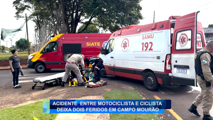 ACIDENTE ENTRE MOTOCICLISTA E CICLISTA DEIXA DOIS FERIDOS EM CAMPO MOURÃO