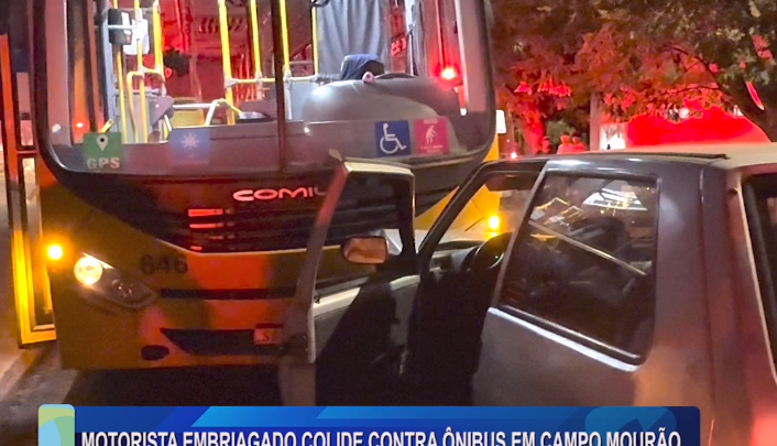 MOTORISTA EMBRIAGADO COLIDE CONTRA ÔNIBUS EM CAMPO MOURÃO