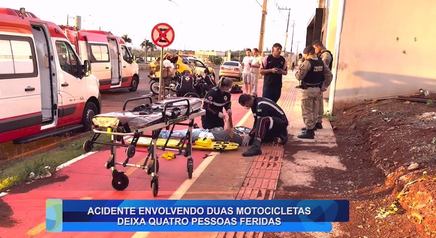 ACIDENTE ENVOLVENDO DUAS MOTOCICLETAS DEIXA QUATRO PESSOAS FERIDAS