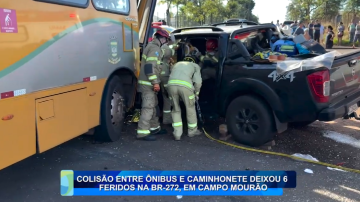COLISÃO ENTRE ÓNIBUS E CAMINHONETE DEIXOU 6 FERIDOS NA BR-272 EM CAMPO MOURÃO