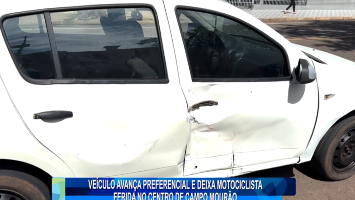 VEÍCULO AVANÇA PREFERENCIAL E DEIXA MOTOCICLISTA FERIDA NO CENTRO DE CAMPO MOURÃO