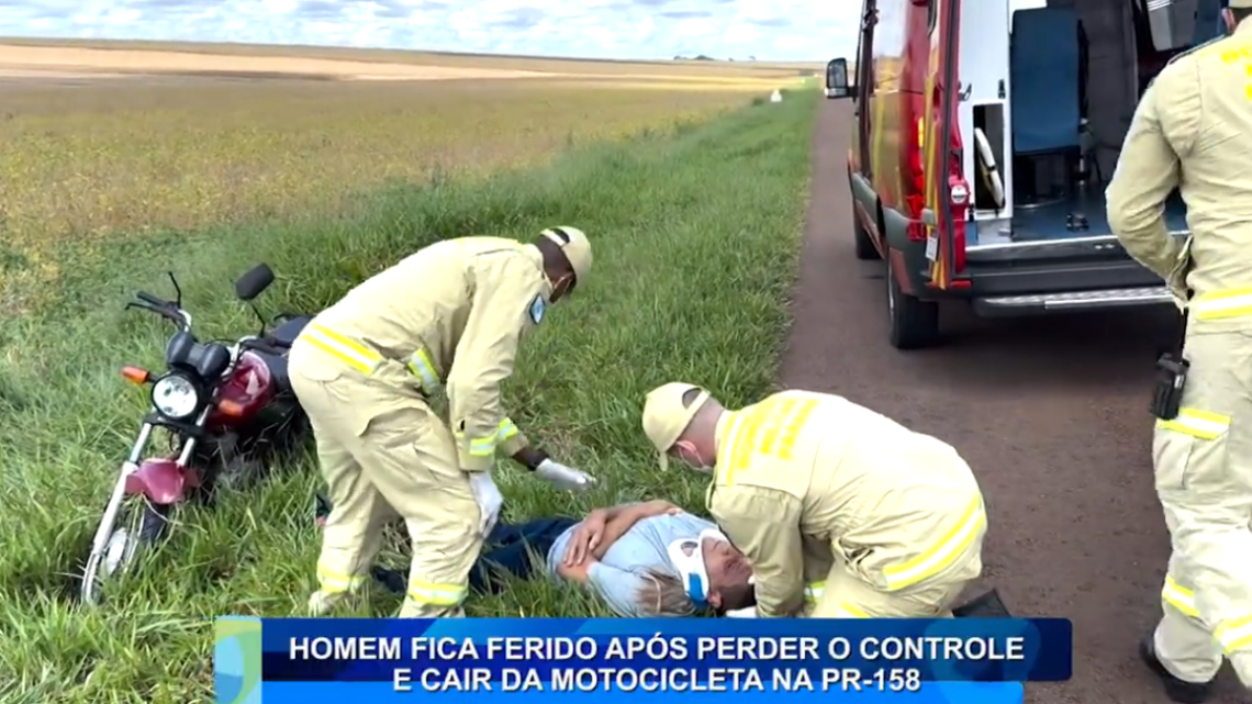 HOMEM FICA FERIDO APÓS PERDER O CONTROLE E CAIR DE MOTOCICLETA NA PR-158