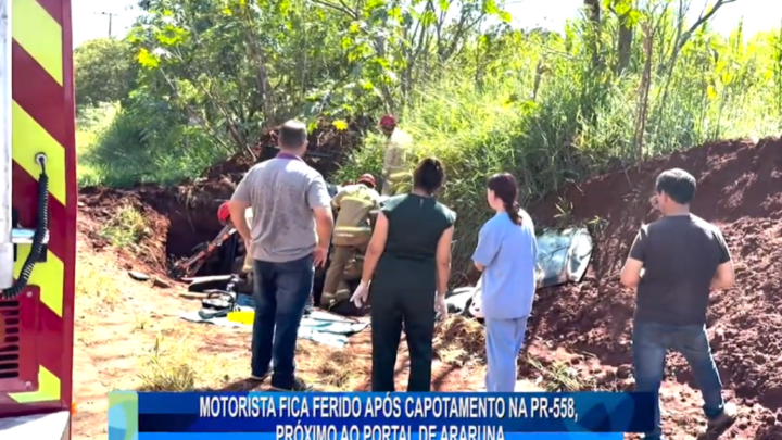 MOTORISTA FICA FERIDO APÓS CAPOTAMENTO NA PR 558, PRÓXIMO AO PORTAL DE ARARUNA