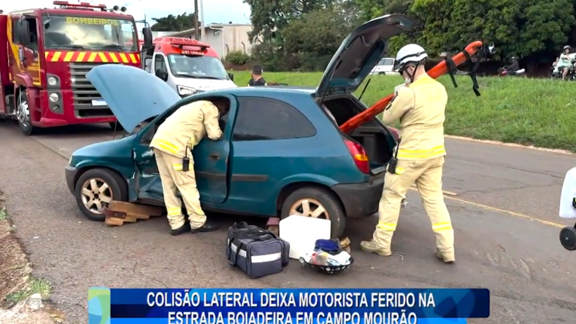 COLISÃO LATERAL DEIXA MOTORISTA FERIDO NA ESTRADA BOIADEIRA EM CAMPO MOURÃO