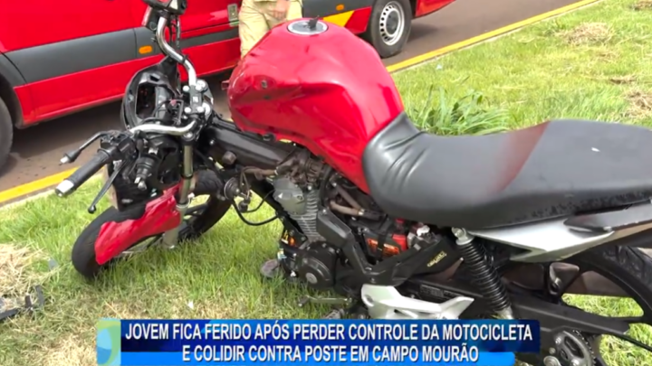 JOVEM FICA FERIDO APÓS PERDER CONTROLE DE MOTOCICLETA E BATER EM POSTE EM CAMPO MOURÃO