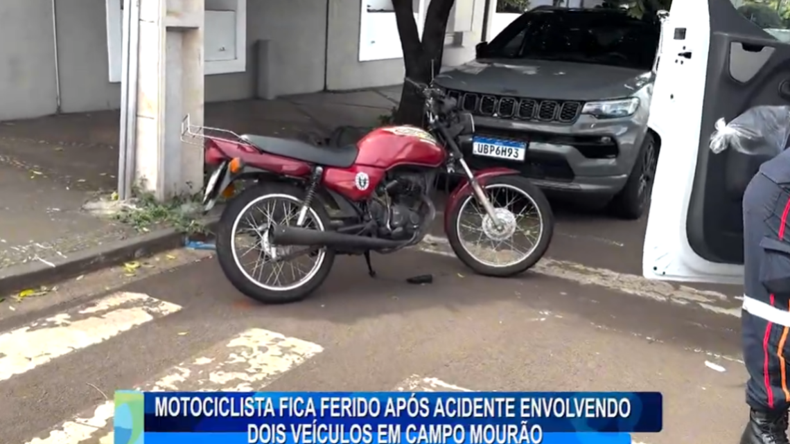 MOTOCICLISTA FICA FERIDO APÓS ACIDENTE ENVOLVENDO DOIS VEÍCULOS EM CAMPO MOURÃO