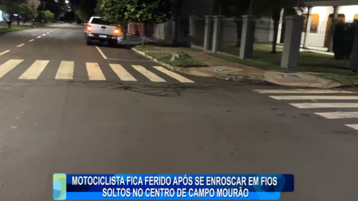 MOTOCICLISTA FICA FERIDO APÓS SE ENROSCAR EM FIOS SOLTOS NO CENTRO DE CAMPO MOURÃO