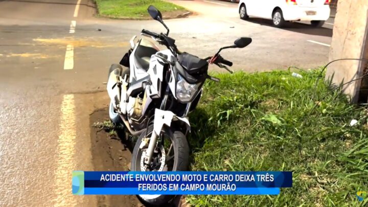 ACIDENTE ENVOLVENDO MOTOCICLETA E CARRO DEIXA TRÊS FERIDOS NA AVENIDA MILTON LUIZ PEREIRA