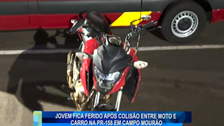 JOVEM FICA FERIDO APÓS COLISÃO ENTRE MOTO E CARRO NA PR-158 EM CAMPO MOURÃO