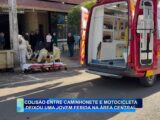COLISÃO ENTRE CAMINHONETE E MOTOCICLETA DEIXOU UMA JOVEM FERIDA NA ÁREA CENTRAL