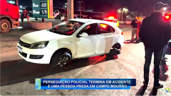PERSEGUIÇÃO POLICIAL TERMINA EM ACIDENTE E UMA PESSOA PRESA EM CAMPO MOURÃO