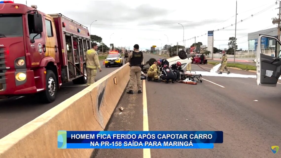 HOMEM FICA FERIDO APÓS CAPOTAR CARRO NA PR-158 SAÍDA PARA MARINGÁ