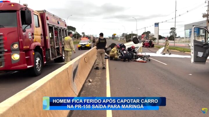 HOMEM FICA FERIDO APÓS CAPOTAR CARRO NA PR-158 SAÍDA PARA MARINGÁ