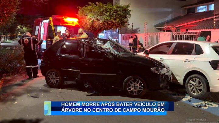 HOMEM MORRE APÓS BATER VEÍCULO EM ÁRVORE NO CENTRO DE CAMPO MOURÃO