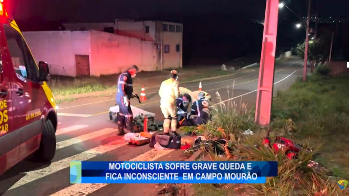 MOTOCICLISTA SOFRE GRAVE QUEDA E FICA INCONSCIENTE EM CAMPO MOURÃO