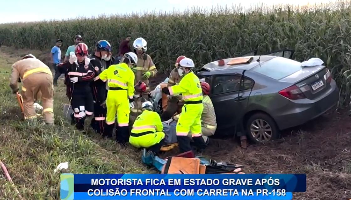 MOTORISTA FICA EM ESTADO GRAVE APÓS COLISÃO FRONTAL COM CARRETA NA PR-158