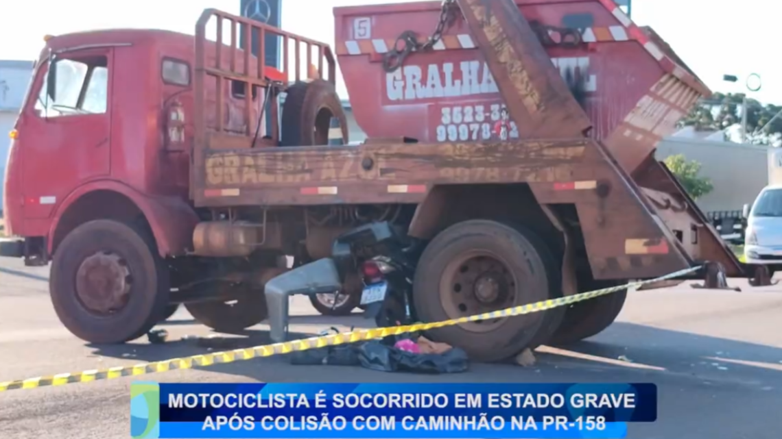 MOTOCICLISTA É SOCORRIDO EM ESTADO GRAVE APÓS COLISÃO COM CAMINHÃO NA PR-158