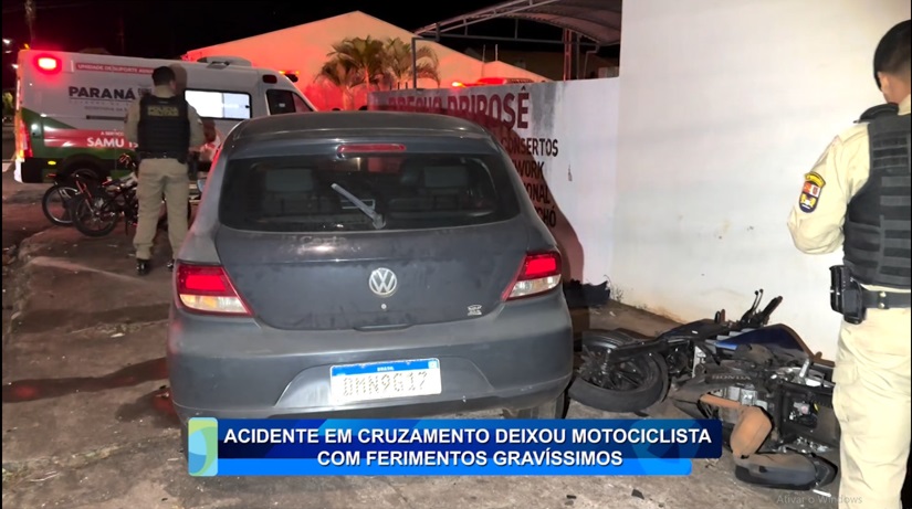 ACIDENTE EM CRUZAMENTO DEIXOU MOTOCICLISTA COM FERIMENTOS GRAVÍSSIMOS