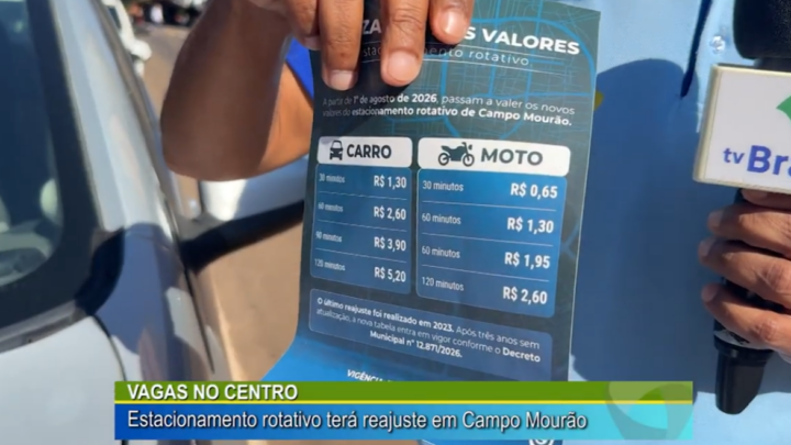 VAGAS NO CENTRO: ESTACIONAMENTO ROTATIVO TERÁ REAJUSTE EM CAMPO MOURÃO
