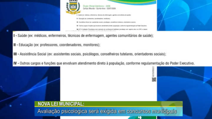 NOVA LEI MUNICIPAL: AVALIAÇÃO PSICOLÓGICA SERÁ EXIGIDA EM CONCURSOS MUNICIPAIS