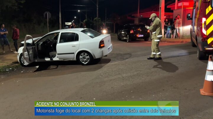 MOTORISTA FOGE DO LOCAL COM 2 CRIANÇAS APÓS COLISÃO ENTRE DOIS VEÍCULOS