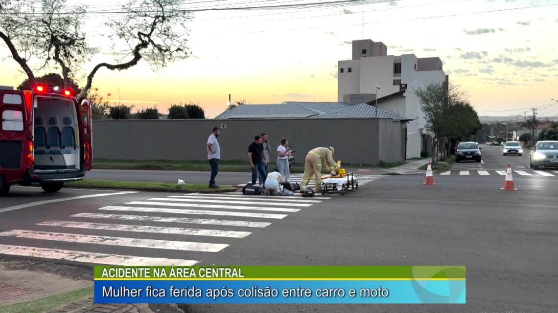 ACIDENTE NA ÁREA CENTRAL: MULHER FICA FERIDA APÓS COLISÃO ENTRE CARRO E MOTO