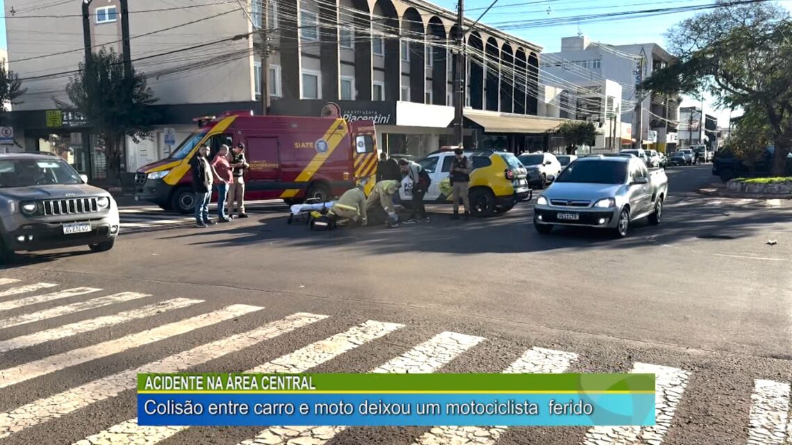 ACIDENTE NA ÁREA CENTRAL: COLISÃO ENTRE CARRO E MOTO DEIXOU UM MOTOCICLISTA FERIDO