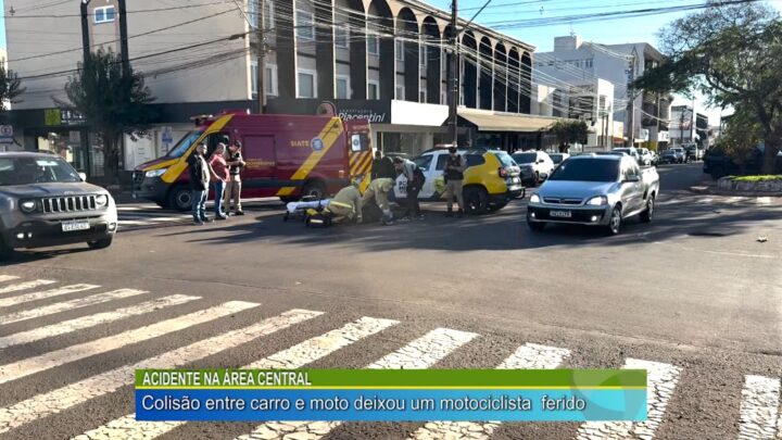 ACIDENTE NA ÁREA CENTRAL: COLISÃO ENTRE CARRO E MOTO DEIXOU UM MOTOCICLISTA FERIDO