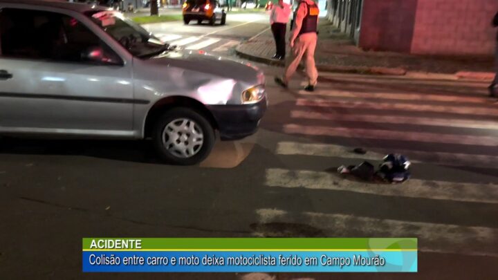 Acidente entre carro e moto deixa motociclista ferido em Campo Mourão