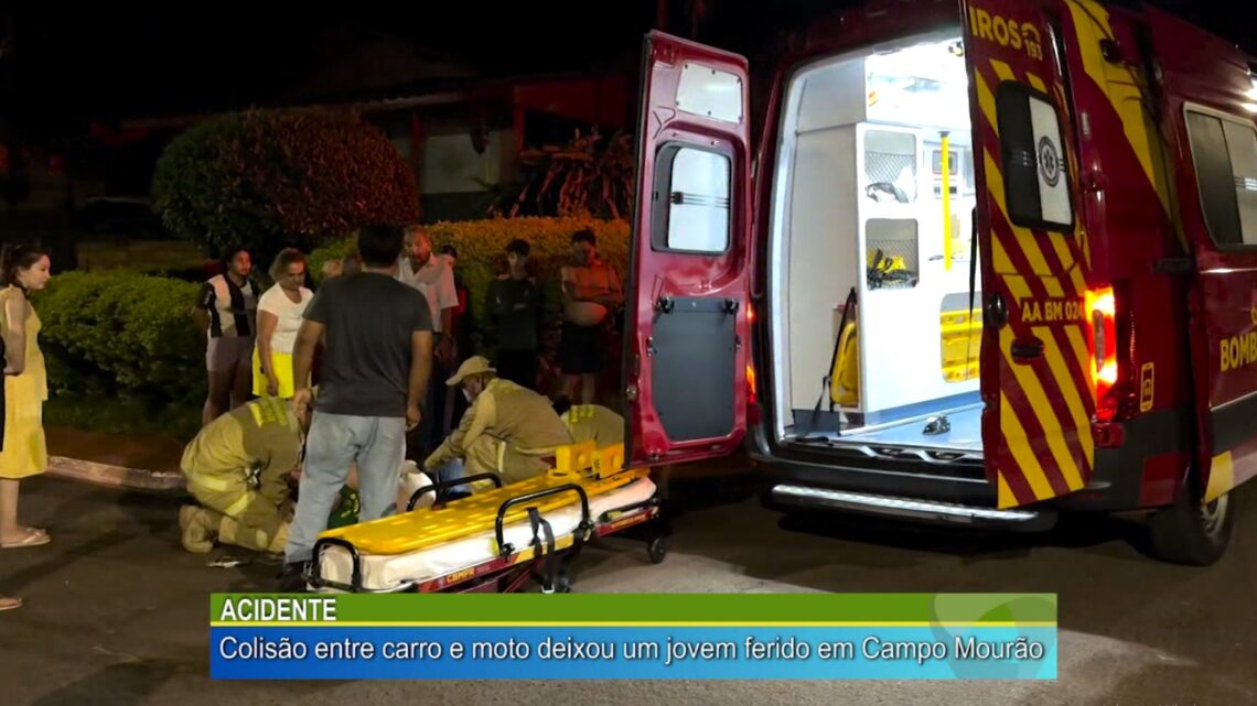 Colisão entre carro e moto deixou um jovem ferido em Campo Mourão