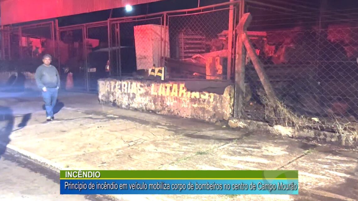 Princípio de incêndio em veículo mobilizado corpo de bombeiros no centro de Campo Mourão