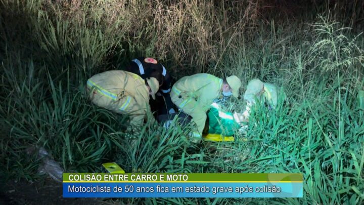 COLISÃO ENTRE CARRO E MOTO: MOTOCICLISTA DE 50 ANOS FICA EM ESTADO GRAVE APÓS COLISÃO