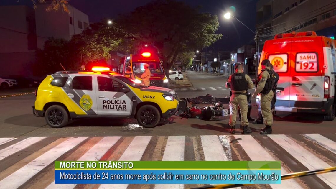 Morte no trânsito: motociclista de 24 anos morre após colidir em carro no centro de Campo Mourão